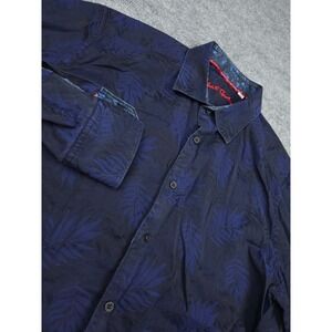 Robert Graham Shirt Men's XL Blue Floral Flip Cuff Button Up Cotton AOP